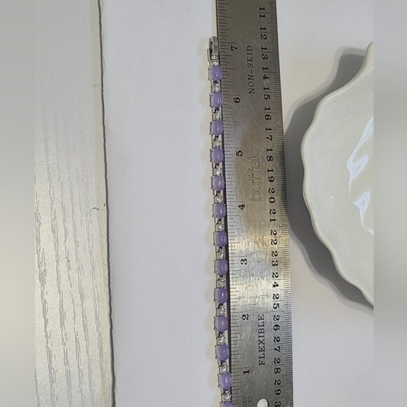 Vintage Amethyst Purple Cabochon CZ Crystal Sterling Silver Tennis Bracelet - Picture 13 of 14